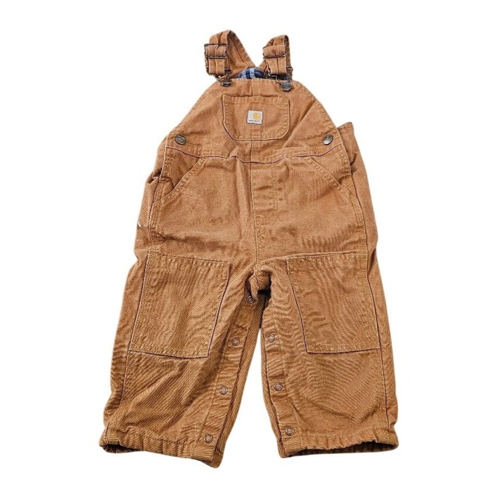 Carhartt Kids Flannel Lined Canvas Overalls Brown Duck 12 Months